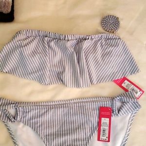 Blue and white striped bikini top